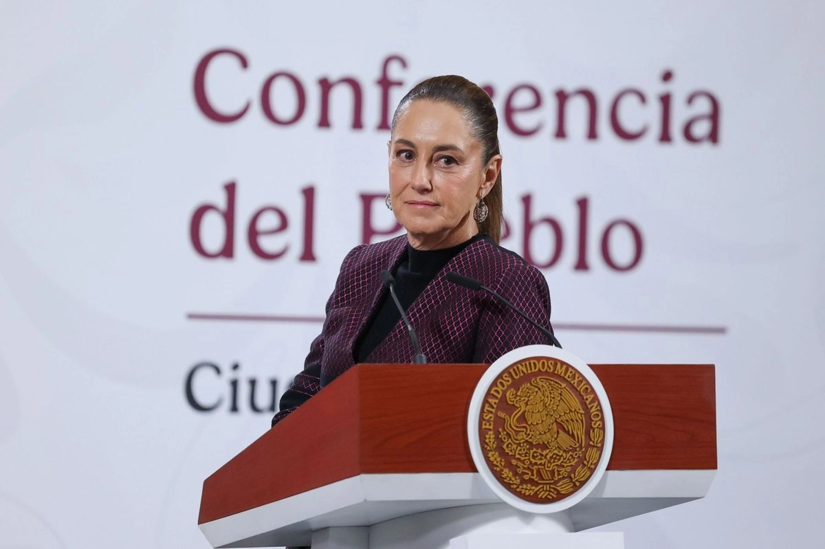 La presidenta Claudia Sheinbaum, durante su conferencia de este viernes desde Palacio Nacional. 