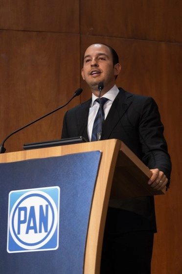 Fotografía del líder nacional del PAN, Marko Cortés, durante una Sesión Ordinaria del Congreso Nacional del PAN, el 29 de febrero de 2020. Foto La Jornada / Pablo Ramos
