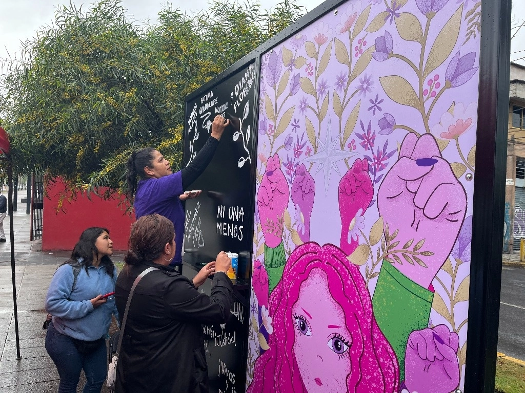 En días pasado Roxana (en la imagen) participó en en la pinta de un mural de lucha contra el feminicidio en el paseo cultural y escultórico de Ciudad Neza. Foto Daniel Ramón Quiroz
