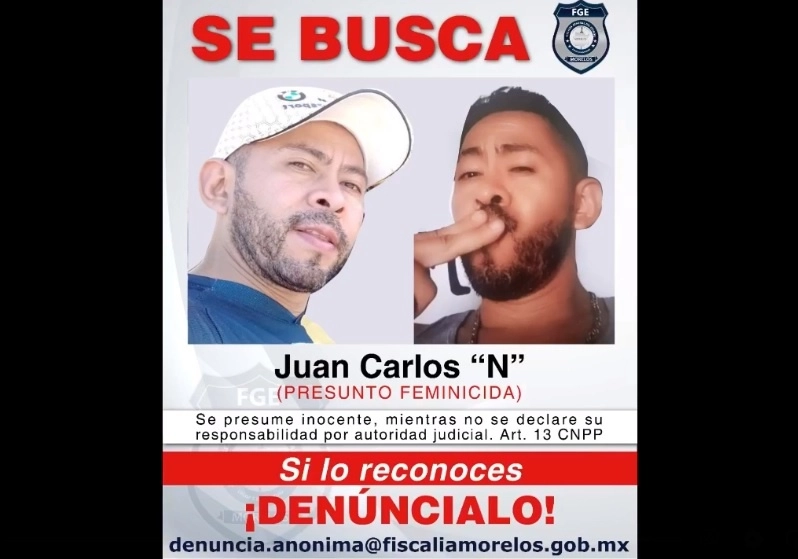 Juan Carlos ‘N’ es buscado por la FGE Morelos por su presunta relación en el asesinato de Evelin Afiune Ramírez. Foto tomada de un video difundido a través del Facebook de @FiscaliaGeneralMorelos