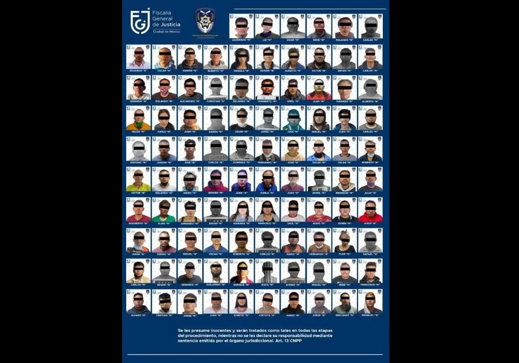 Entre los detenidos se encuentran 12 mujeres y 84 hombres. Imagen FGJ