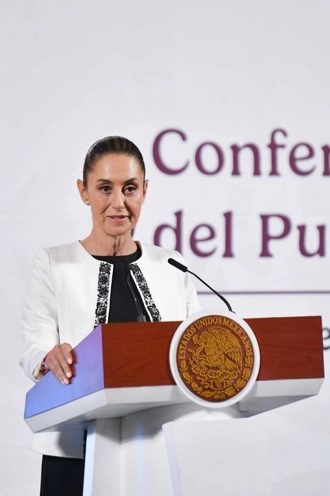 La presidenta Claudia Sheinbaum en la mañanera del pueblo desde Palacio Nacional, el 19 de marzo de 2025. Foto 