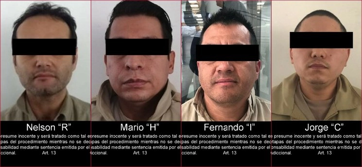 Cuatro de los seis hombres extraditados a Estados Unidos, acusados de narcotráfico y trata de personas. Fotos cortesía de la FGR