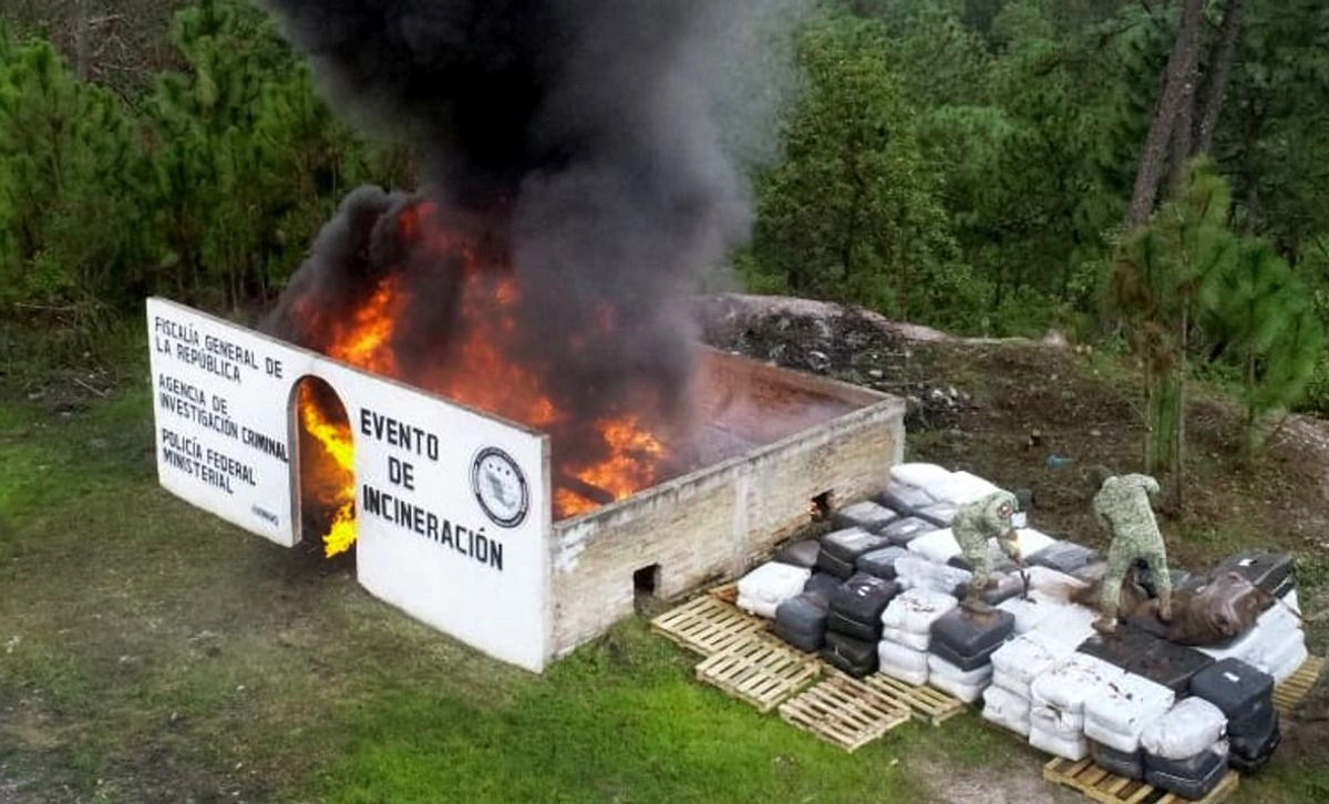 La destrucción "estuvo bajo la supervisión de personal del Órgano Interno de Control, quien verificó el conteo, pesaje e identificación del narcótico y de los objetos destruidos".