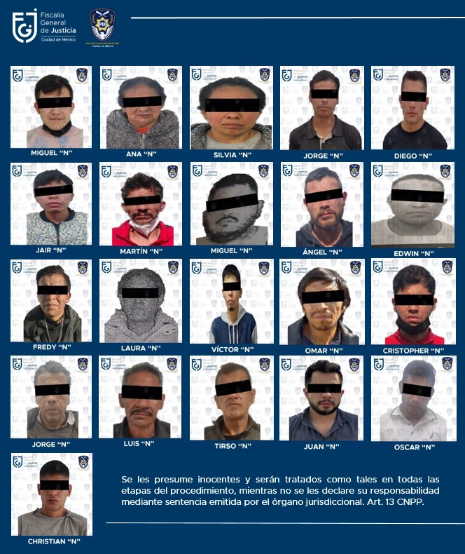 Un total de 18 hombres y tres mujeres fueron asegurados por los agentes adscritos a la Dirección General de Atención y Cumplimento de Ordenamientos Judiciales. Foto FGJCDMX / archiv
