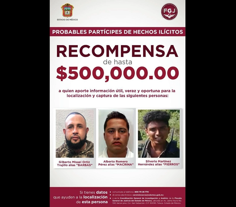Los tres sospechoso son identificados como miembros del grupo delictivo que atacó a los policías en Coatepec Harinas. FotoTwitter @FiscalEdomex

