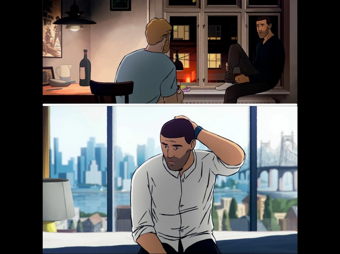 El director aborda la historia de un amigo sin revelar su identidad, gracias a la animación. Las imágenes muestran dos escenas del filme. Foto Ap