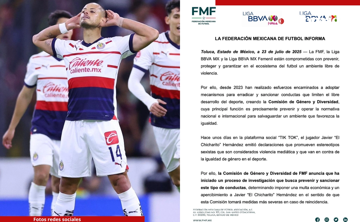 Javier Hernández subió videos a sus redes sociales donde "promueve estereotipos sexistas que van en contra de la igualdad de género en el deporte". Fotos