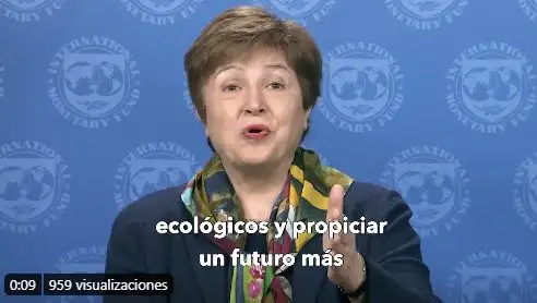 La jefa del Fondo Monetario Internacional, Kristalina Georgieva, abogó a favor de que la recuperación tras la crisis por el coronavirus sea respetuosa con el medioambiente, en un discurso durante una conferencia virtual sobre el clima. Captura de pantalla de @FMInoticias