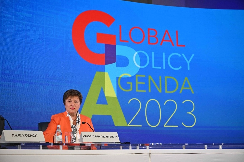 La directora gerente del FMI, Kristalina Georgieva, durante las reuniones de primavera del Fondo Monetario Internacional y el Banco Mundial en Washington, D.C., el 13 de abril de 2023. Foto Afp