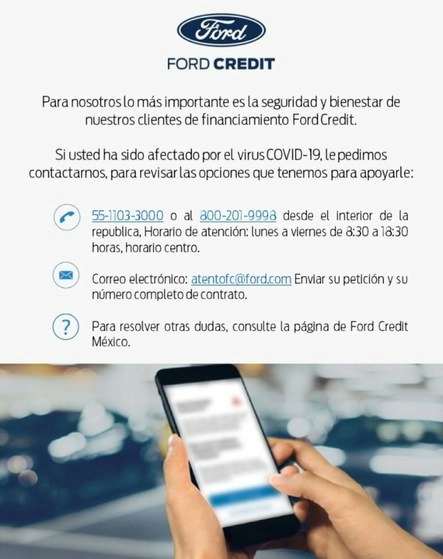 Ford Credit informó que apoyará a sus clientes de que haya sido afectados por el CIVID-19.
Foto Cortesía Ford