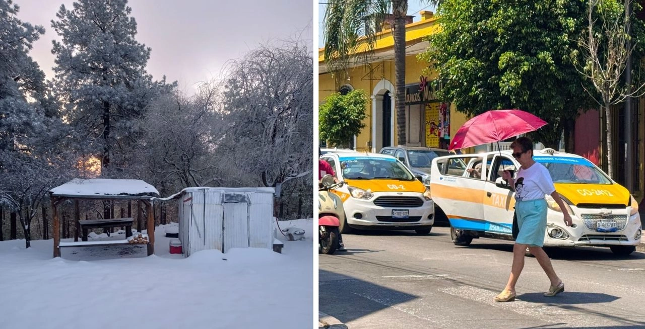 El frente frío 37 y una corriente de chorro polar provocaron ayer nevadas en Puerto Los Lobos y Socorro Rivera, municipio de Ciudad Madera, Chihuahua, así como temperaturas hasta de 5 grados centígrados bajo cero en la región serrana de esa entidad y Sonora. En Veracruz, al menos 30 alumnos de una secundaria resultaron afectados por el intenso calor. En tanto, en la Ciudad de México se activó la alerta amarilla para hoy por pronósticos de altas temperaturas. 