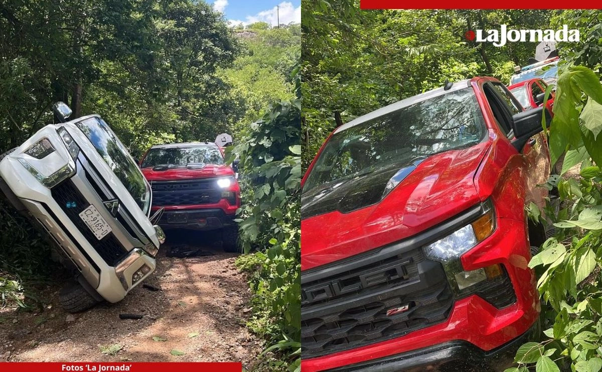 Imágenes de dos vehículos utilizados por los presuntos sicarios que fueron abatidos este 26 de julio de 2025 en Chiapas. Foto