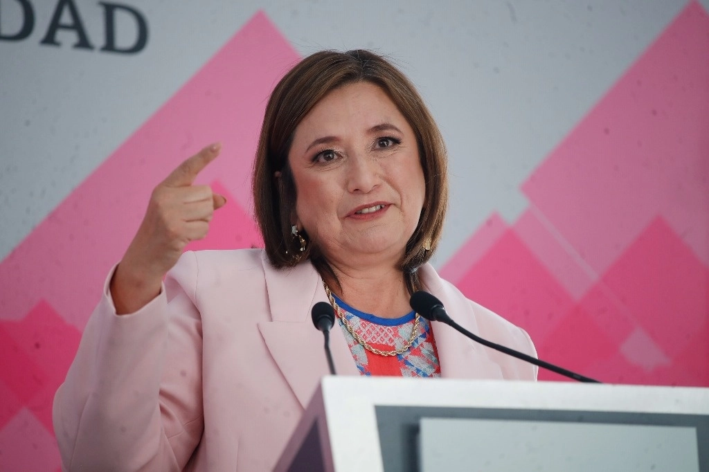 La candidata por la coalición PAN, PRD, PRI, Xóchitl Gálvez, da conferencia en la colonia Anzures, en la Ciudad de México, el 29 de enero de 2024. Foto Cristina Rodríguez