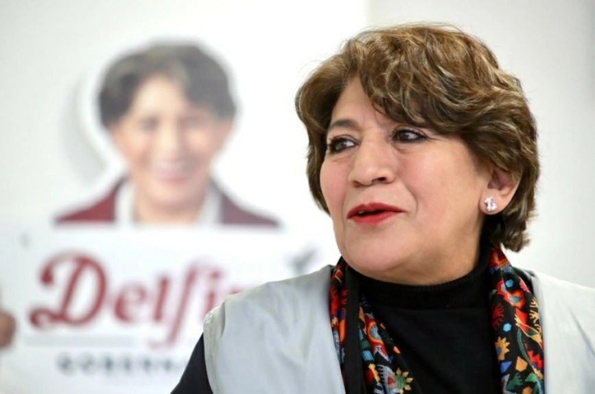 La gobernadora del Edomex, Delfina Gómez Álvarez, durante entrevista para 'La Jornada'. Foto Luis Castillo / Archivo
