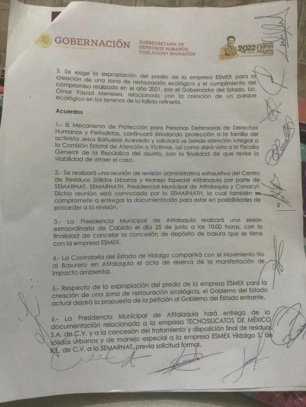 Opositores al basurero de Hidalgo acordaron que será el próximo gobernador quien decida la expropiación del predio. Foto La Jornada 