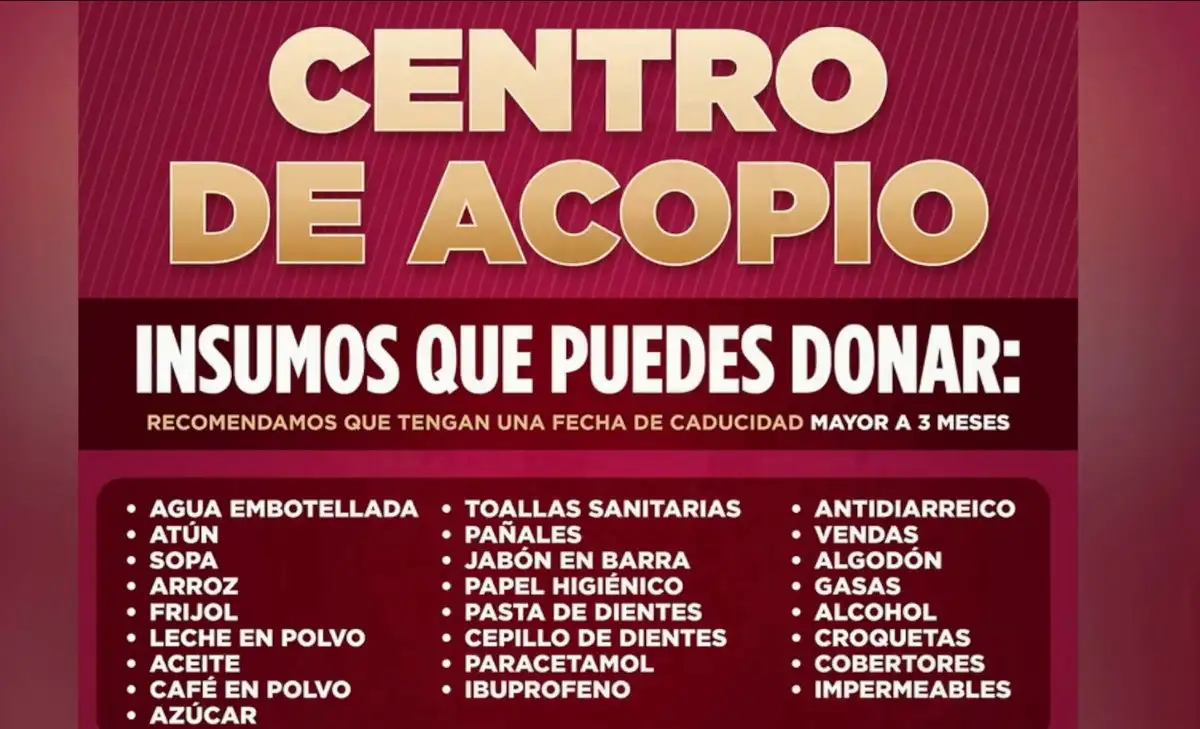 Lista de insumos para donar en centros de acopio. Imagen 