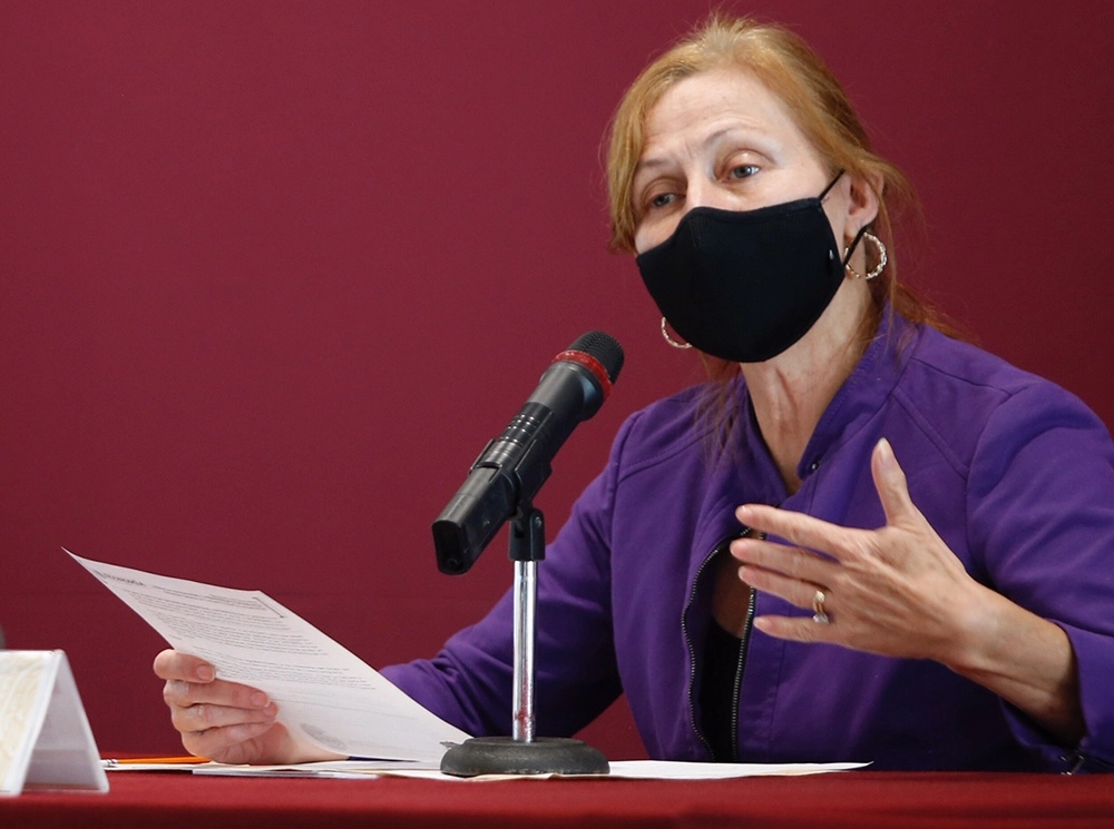 La titular de la SE, Tatiana Clouthier, anunció un nuevo Plan de Reactivación Económica, esta vez en colaboración con la iniciativa privada. Foto  Guillermo Sologuren 