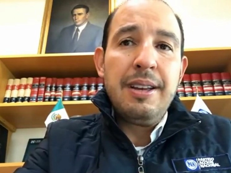El dirigente nacional del PAN, Marko Cortés, en una conferencia de prensa virtual. Imagen tomada del sitio del partido en Facebook 