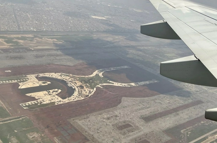 Vista aérea de la construcción del Nuevo Aeropuerto Internacional de México, en imagen de archivo. Foto La Jornada/ Archivo.