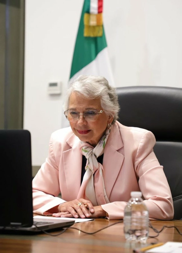 La titular de Gobernación, Olga Sánchez Cordero durante reunión virtual privada con magistradas y magistrados de la Sala Superior. Foto Cortesía Segob