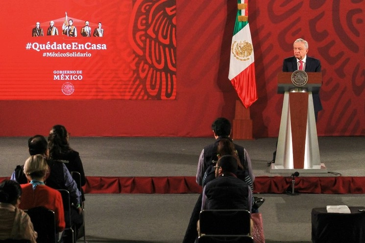 El presidente López Obrador, durante su conferencia de esta mañana. Foto Notimex