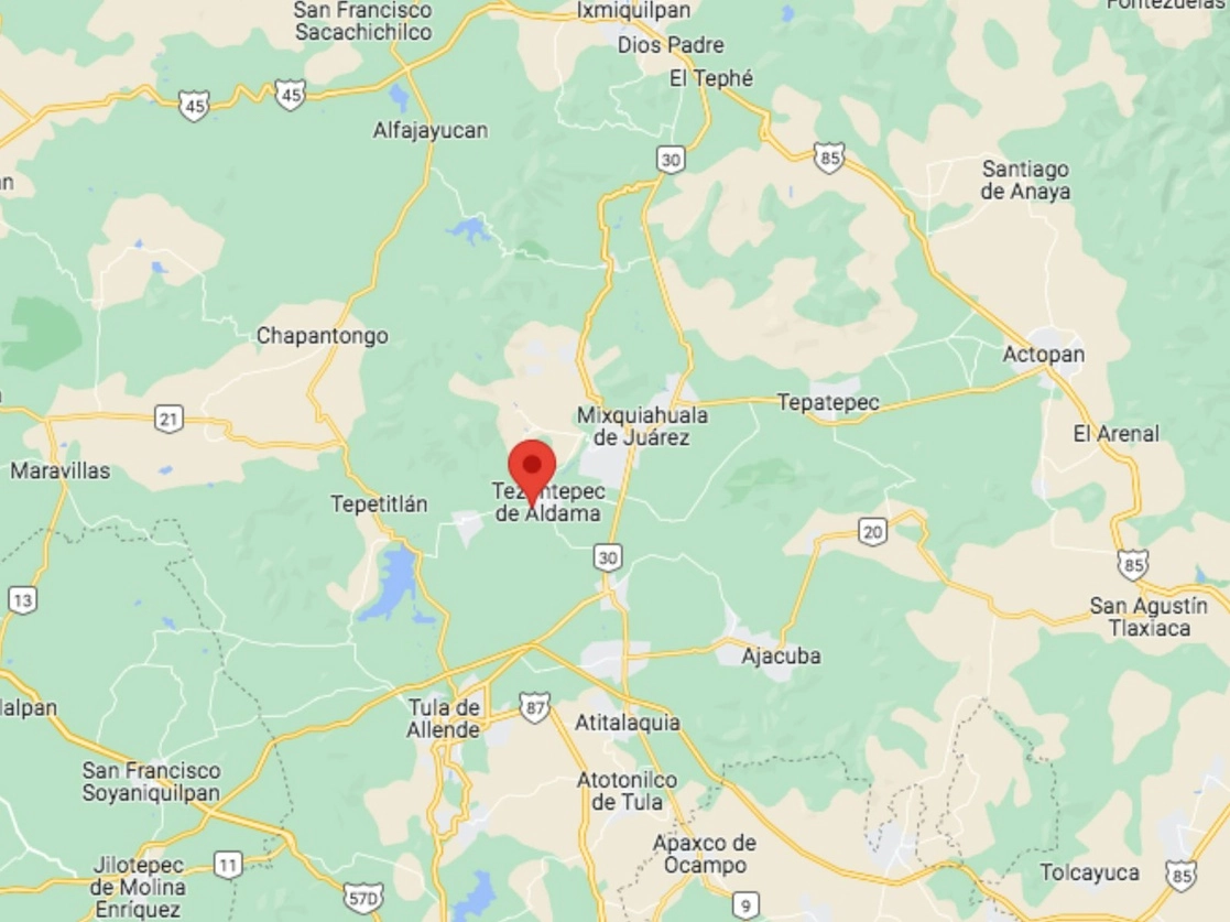 El triple asesinato ocurrió la noche del miércoles en San Juan Achichilco, municipio de Tezontepec de Aldama, Hidalgo. Foto tomada de Google Maps