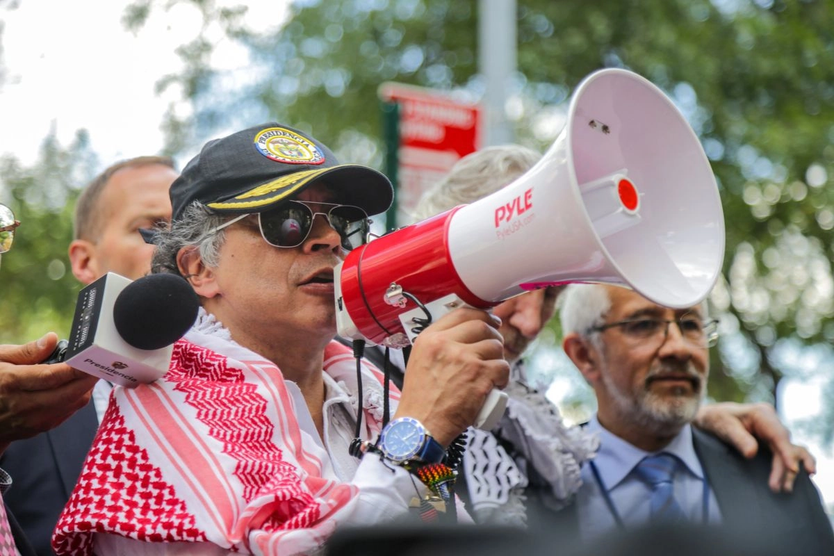 El presidente de Colombia, Gustavo Petro, durante una protesta propalestina en Nueva York.