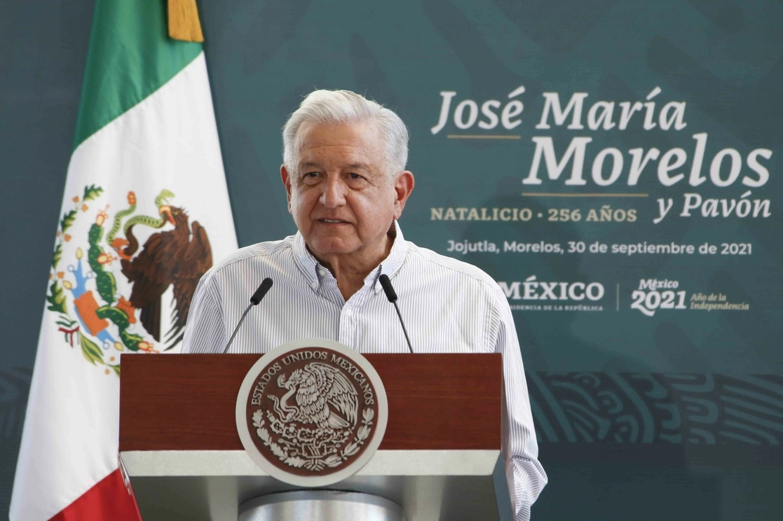 El presidente López Obrador encabezó la conmemoración de los 255 años del nacimiento de José María Morelos y Pavón desde Jojutla, Morelos, el 30 de septiembre de 2021. Foto cortesía Presidencia