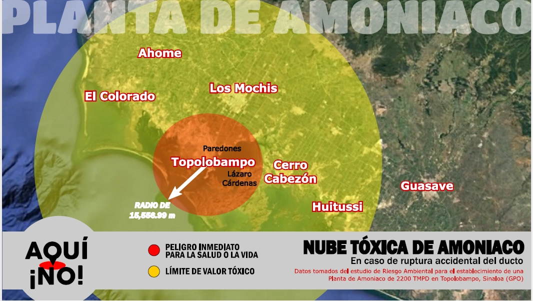 Material gráfico de la zona donde se encuentra la planta de amoniaco y las comunidades aledañas que podrían resultar afectadas. Imagen tomada del sitio https://www.facebook.com/profile.php?id=100064811316152 / Archivo