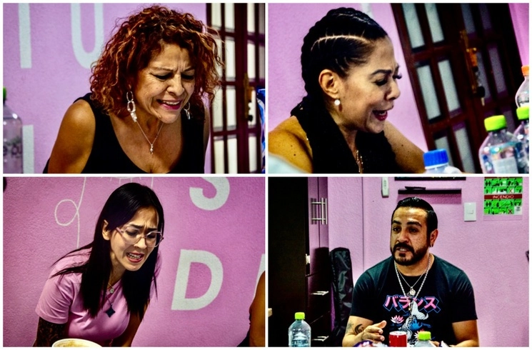 El monólogo se estrenará el viernes en la casa de Emilio ‘Indio’ Fernández. Arriba, Eva Carrillo y Allyn Muñoz; abajo, Ally Noris y Luis Fernando Peña. Foto cortesía de la producción 