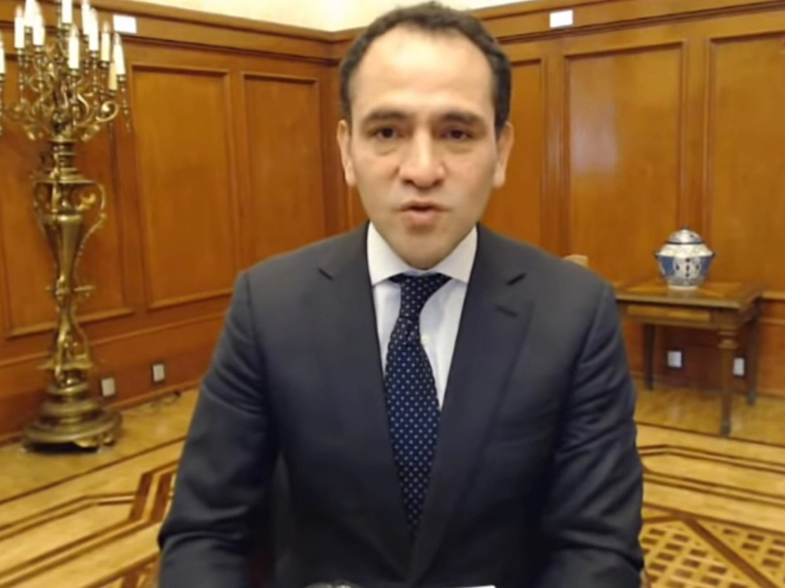 Arturo Herrera, titular de la SHCP, al inaugurar la Semana Nacional de Educación Financiera que se realiza de forma virtual. Imagen tomada de la transmisión en vivo a través del Twitter de @Hacienda_Mexico