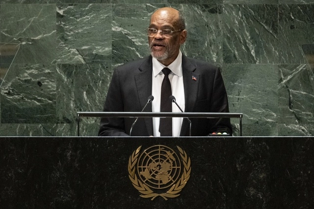 Ariel Henry, primer  ministro de Haití, durante su intervención en la ONU. Foto Ap