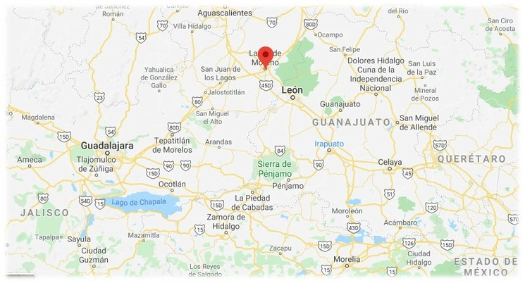 Los cadáveres de 14 personas fueron encontrados en los ranchos El Puerto y San Cayetano, ubicado en el municipio de Lagos de Moreno, Jalisco, informó la fiscalía general del estado. Captura de Google Maps