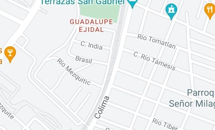 El cuerpo de la mujer fue encontrado a la altura de las calles Brasil e India, en la colonia Guadalupe Ejidal, en Tlaquepaque, Jalisco. Imagen de Google Maps
