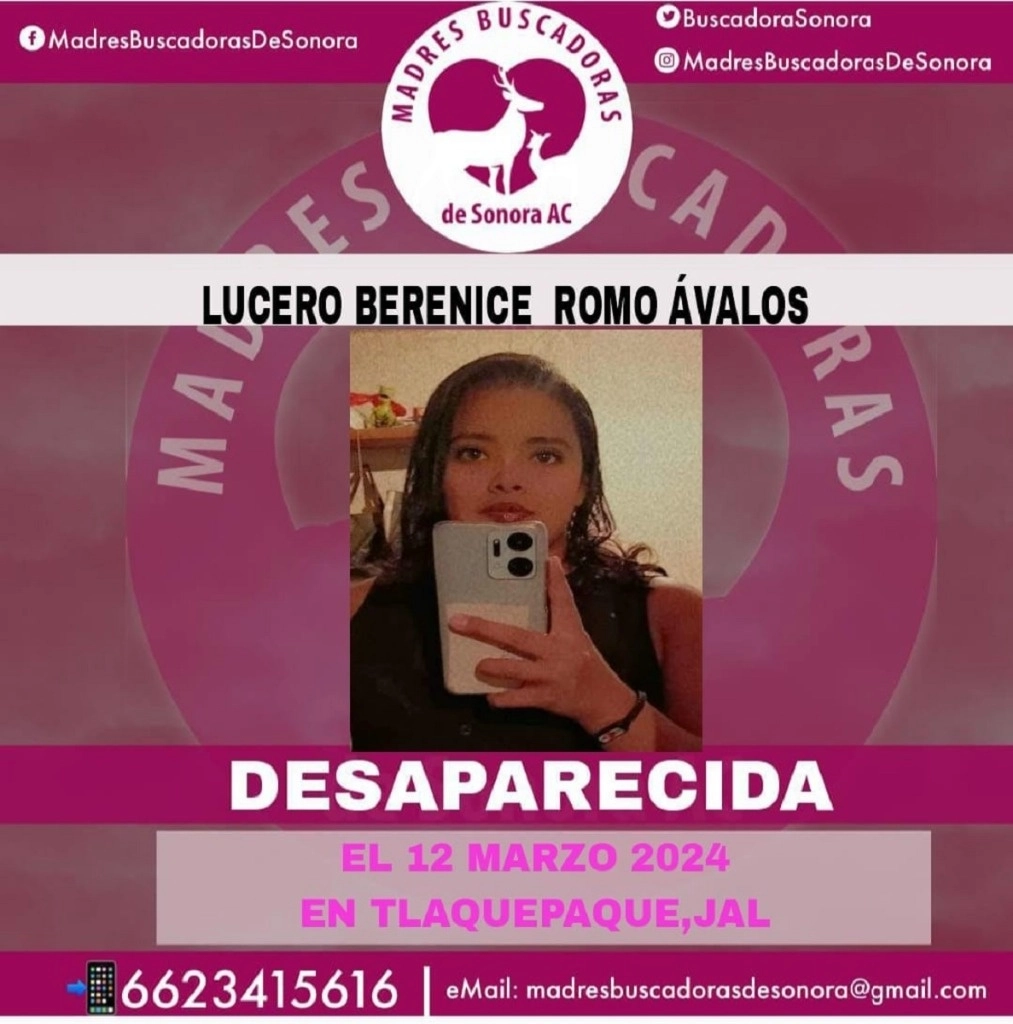 Fue hallada con vida y en buen estado de salud la buscadora desaparecida, Berenice Lucero Romo Ávalos. Foto Tomada de https://www.facebook.com/madresbuscadorasdesonora/