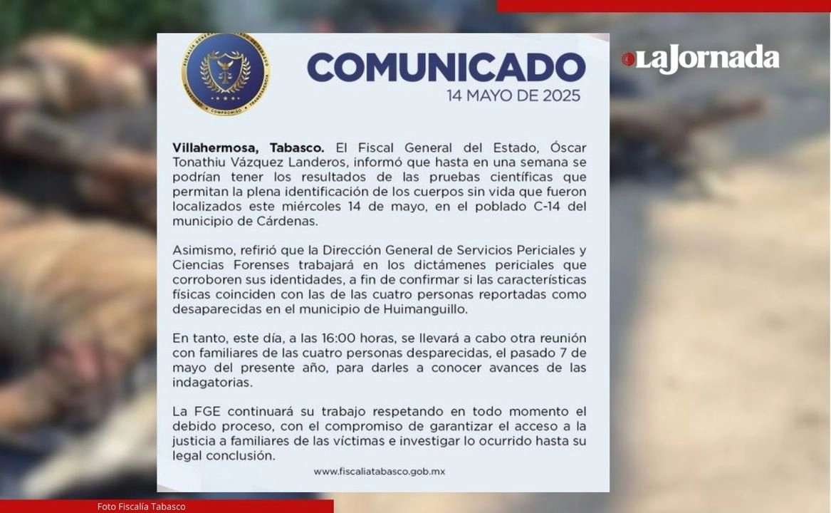 Comunicado que la Fiscalía General de Tabasco difundió en sus redes sociales. Foto 
