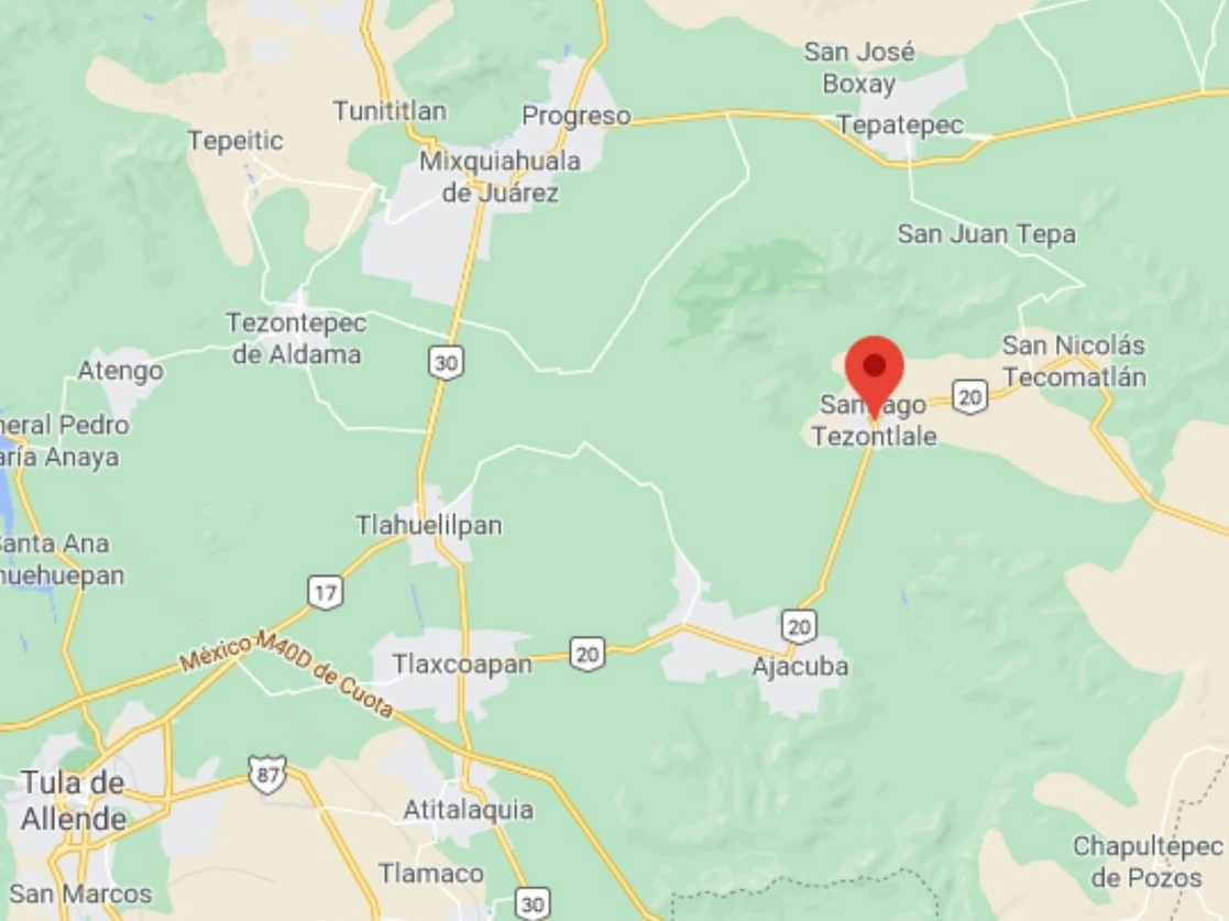 La adolescente fue encontrada semidesnuda el miércoles en una zona de cultivo de la localidad de Santiago Tezontlale, en Hidalgo. Imagen tomada de Google Maps 