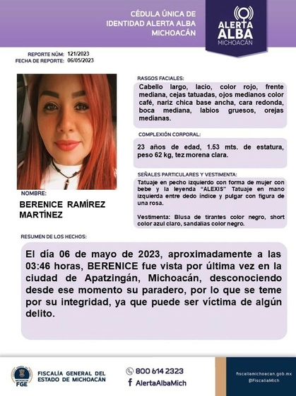 Ficha de búsqueda de la joven.