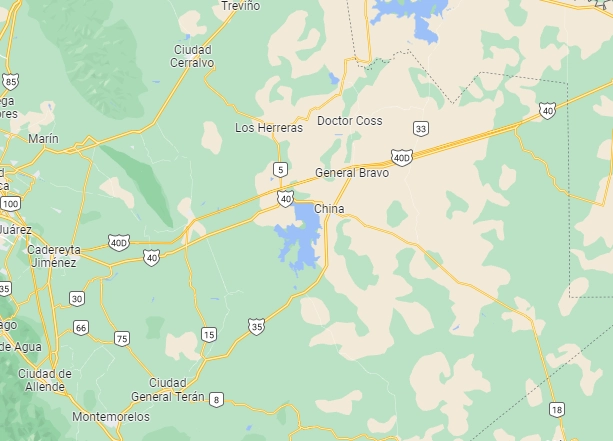 En el municipio General Bravo, Nuevo León fue localizado el cuerpo de la joven Bionce Amaya, reportada como desaparecida. Foto Google Maps