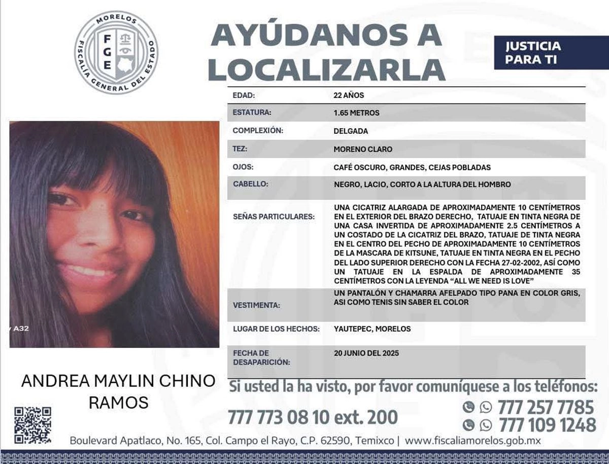 Ficha de búsqueda de Andrea Maylin Chino Ramos. Foto