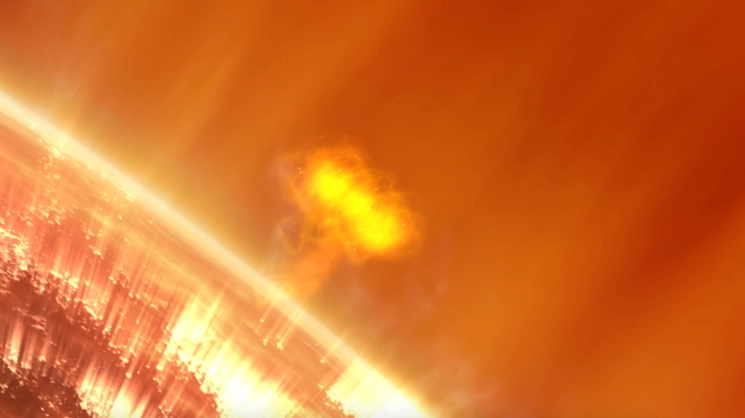 Una nueva misión de la NASA llamada SunRISE estudiará lo que impulsa las tormentas de partículas solares - oleadas gigantes de partículas solares que brotan del Sol - como se muestra en esta ilustración. Imagen www.nasa.gov