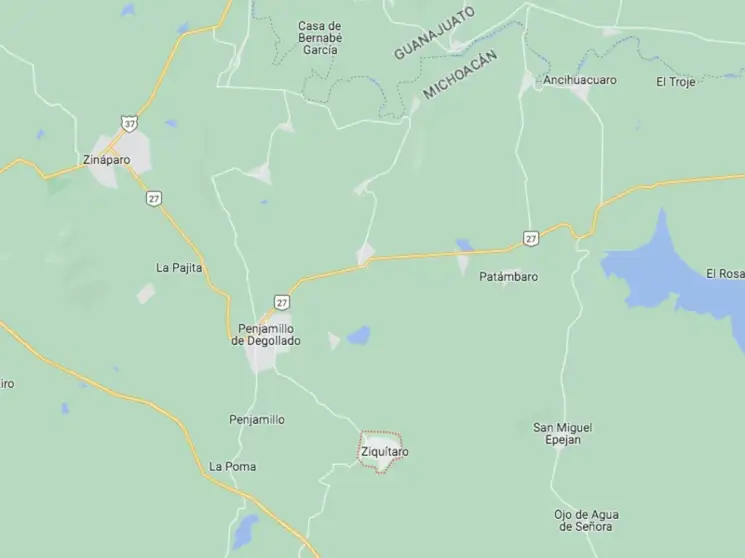 La fosa clandestina se encontraba al interior de un domicilio de la localidad Ziquítaro, en Penjamillo, Michoacán. Foto tomada de Google Maps