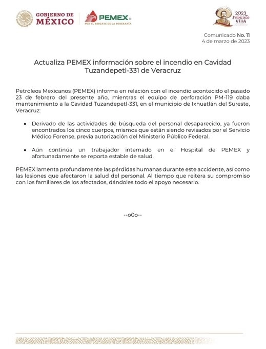 Comunicado de Pemex.
