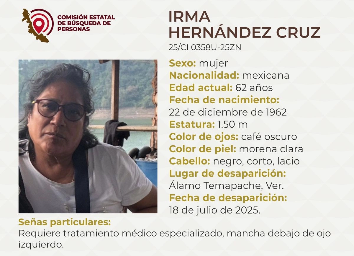 Irma Hernández Cruz, maestra jubilada y actualmente taxista, fue hallada muerta tras varios días de permanecer en calidad de desaparecida. Foto