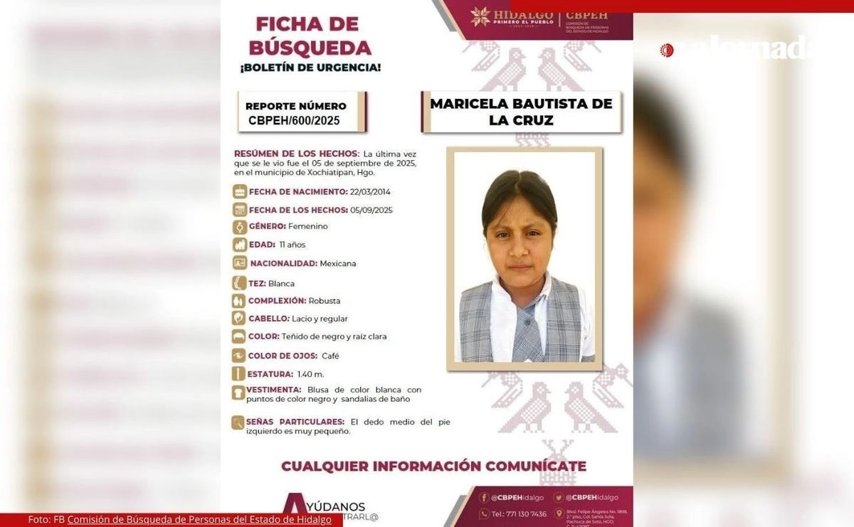 Por la muerte de la menor Maricela Bautista de la Cruz, la Procuraduría General de Justicia de Hidalgo (PGJH) inició una carpeta de investigación por el delito de feminicidio. Foto 