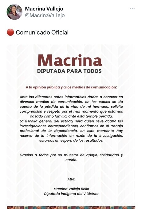 Comunicado que difundió la diputada.