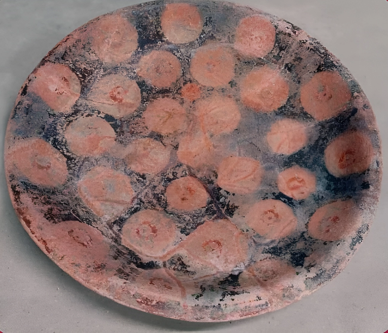 “Este plato con decoraciones abstractas sería envidia de cualquier artista contemporáneo. Aparece en el contexto de una ofrenda funerario, al individuo se le habían ofrendado tres platos y vajillas”, señaló el director general del INAH, Diego Prieto. Foto tomada de X @JesusRCuevas


