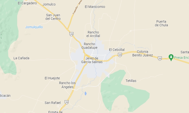 La Fiscalía de Zacatecas halló los restos de un hombre en un inmueble en el municipio de Jeréz. Foto Google Maps