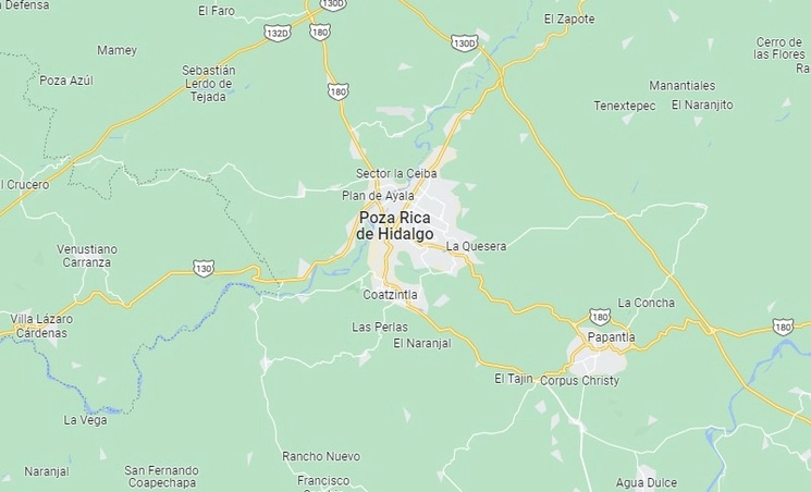 Los restos humanos fueron encontrados en dos viviendas de Poza Rica, Veracruz, sin que hasta el momento se haya podido confirmar el número de víctimas. Imagen de Google Maps